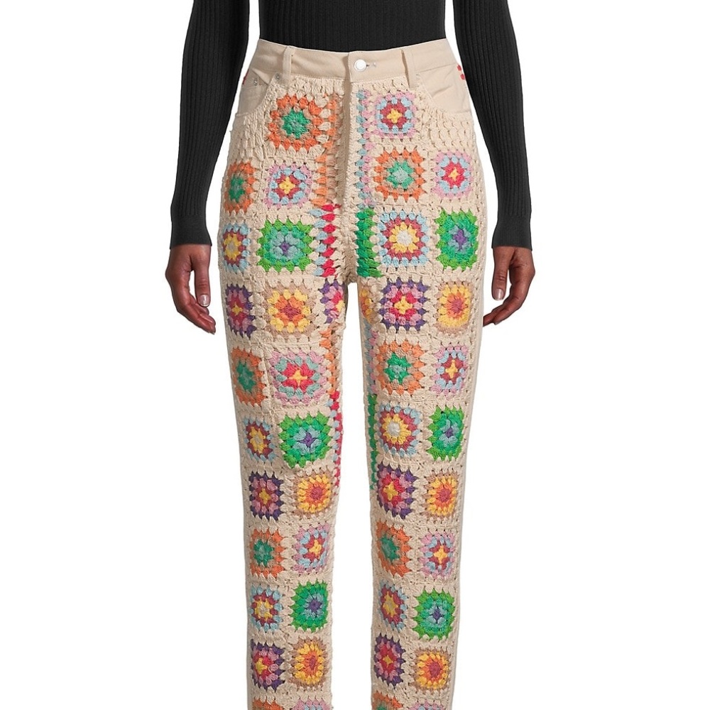 NWOT Free People Zuri Crochet Granny Square Relaxed Straight Jeans Z5-11 - Picture 14 of 14